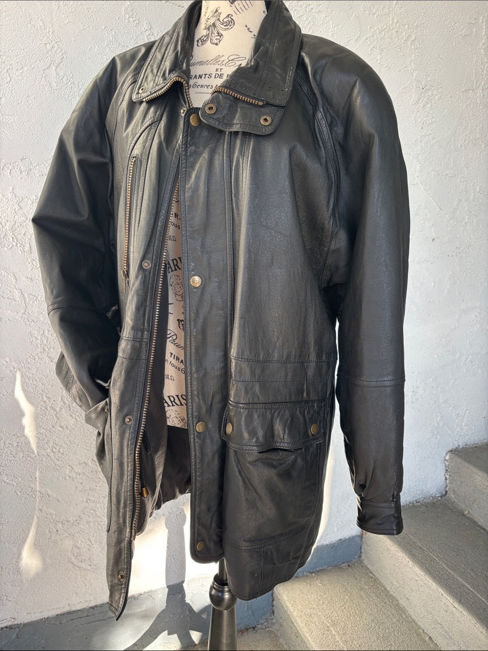 Men's Black Leather Jacket - Classic Field Coat